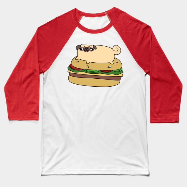 Pug Laying on Giant Hamburger Baseball T-Shirt by saradaboru